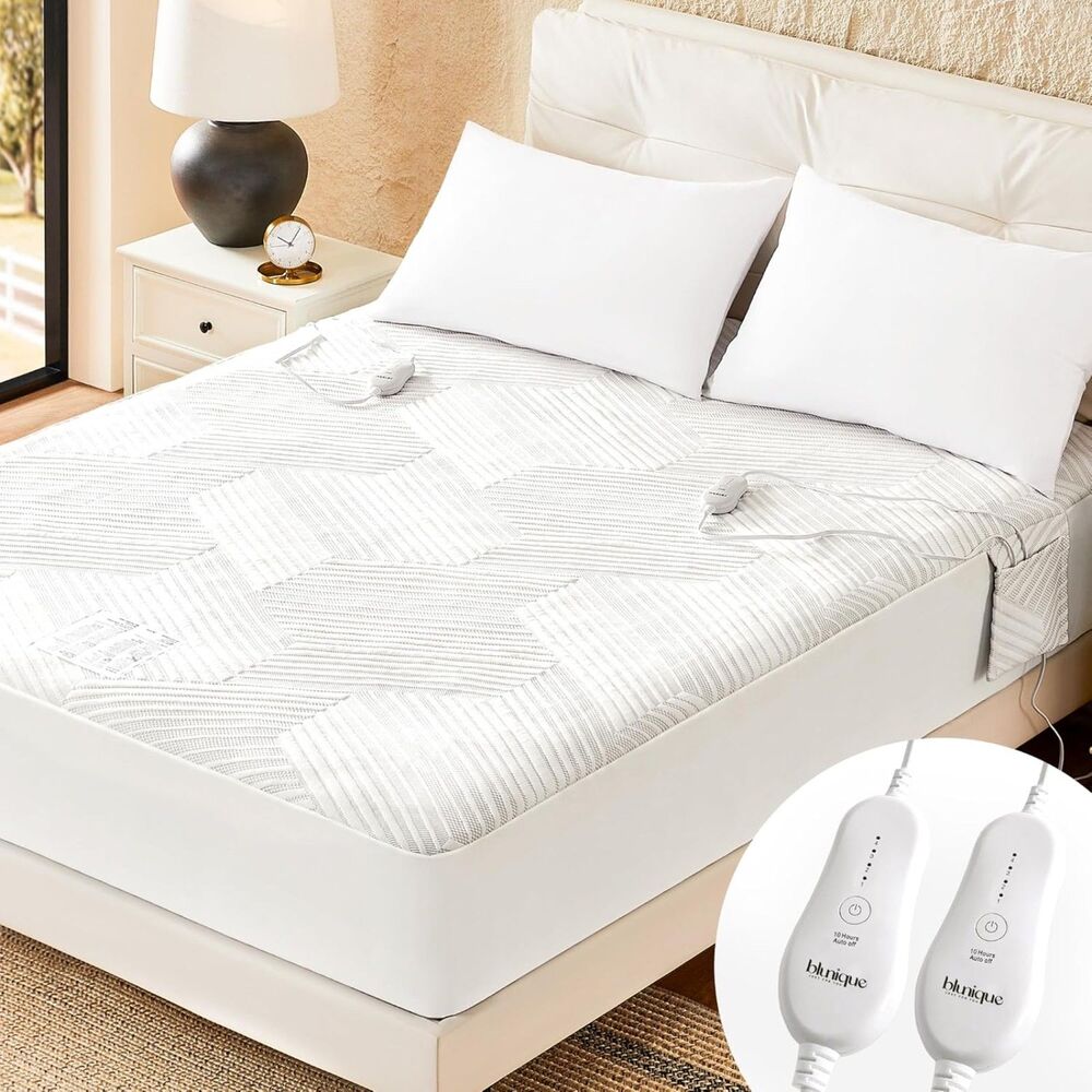 Electric Heated Mattress Pad Queen Size Dual Control Bed Warmer 60"x80", Grey